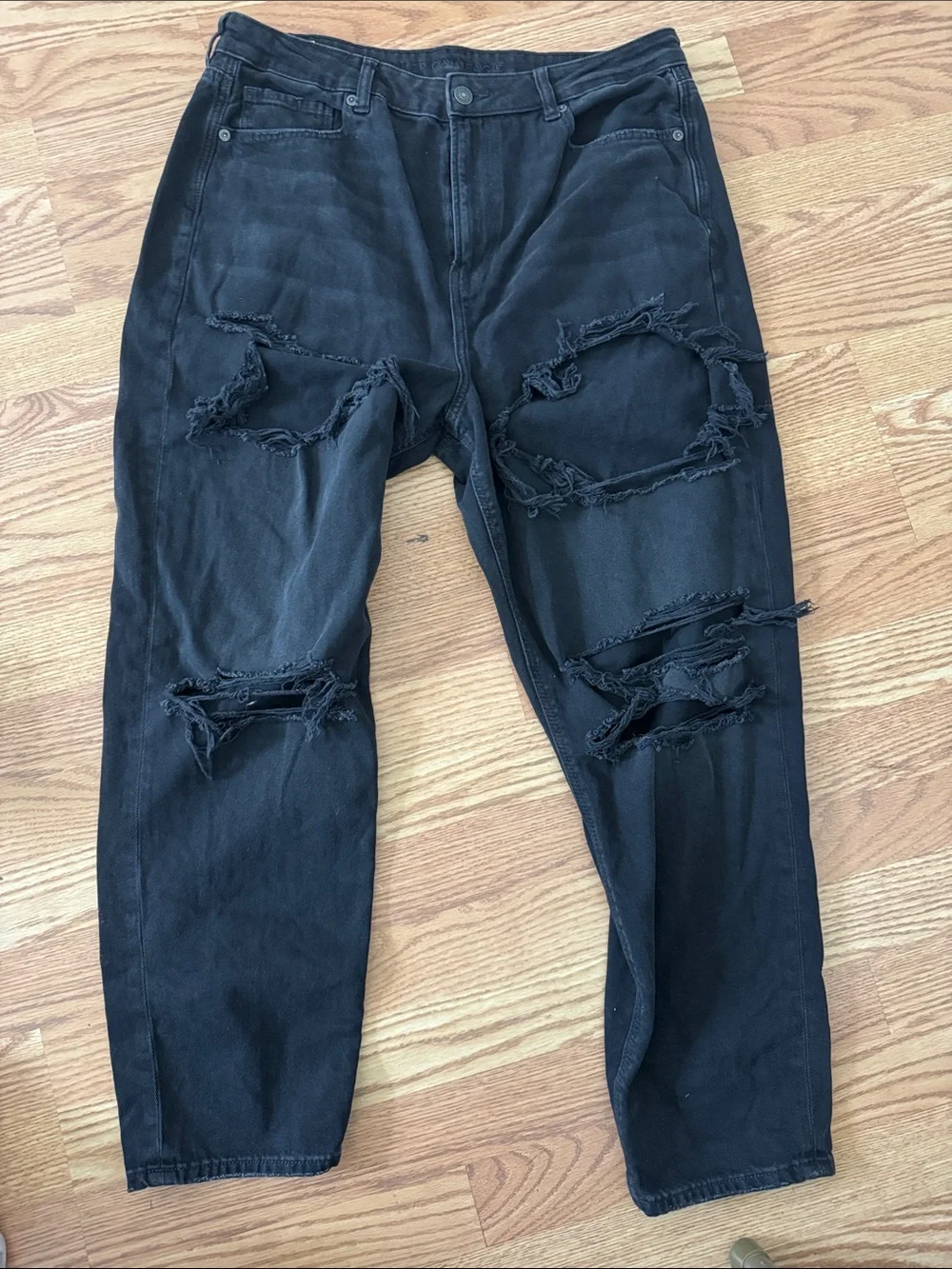 American Eagle Outfitters Black Distressed Boot-Cut Jeans